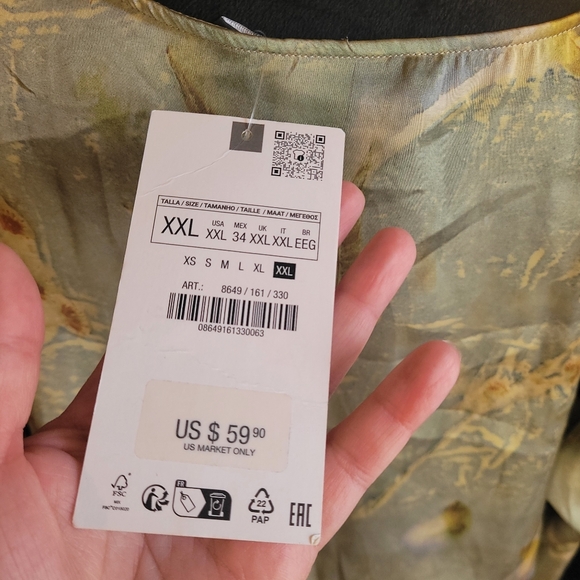 Zara Printed Elegant Floral Wrap With Bell Sleeves Dress Size XXL - Picture 11 of 16